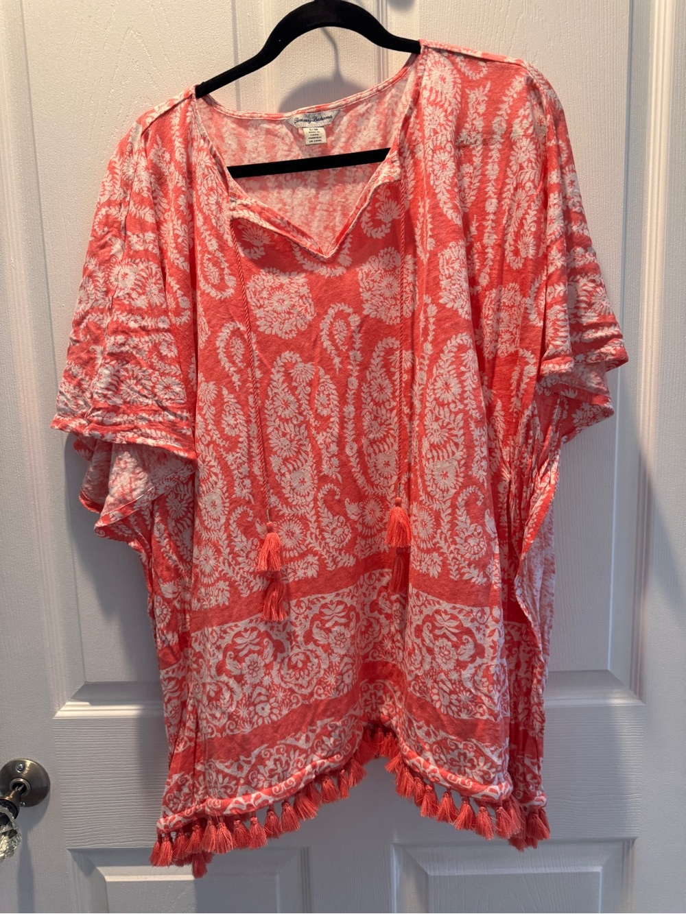 Tommy Bahama pure linen Women's Coral Paisley Tassel Cover-Up Top